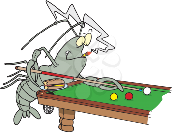 Royalty Free Clipart Image of a Lobster Playing Billiards