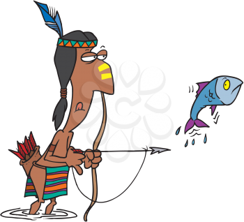 Royalty Free Clipart Image of a Native and a Fish