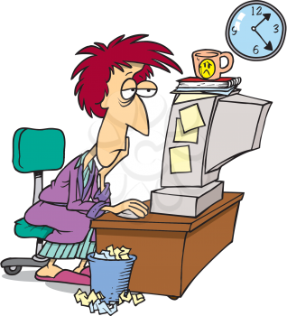 Royalty Free Clipart Image of a Tired Woman at the Computer