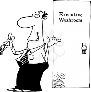 Royalty Free Clipart Image of a Man Using the Executive Washroom