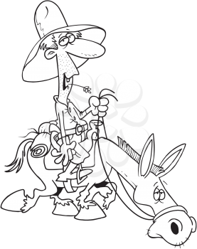 Royalty Free Clipart Image of a Man Riding a Donkey