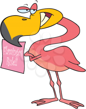 Royalty Free Clipart Image of a Flamingo With a Sign
