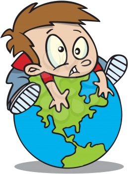 Royalty Free Clipart Image of a Boy on a Globe