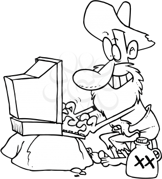 Royalty Free Clipart Image of a Hillbilly on a Computer