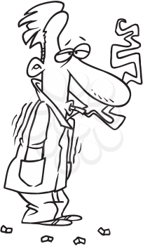 Royalty Free Clipart Image of a Heavy Smoker Shivering Outside