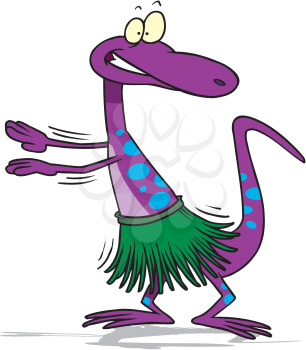 Royalty Free Clipart Image of a Gecko in a Grass Skirt