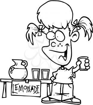Royalty Free Clipart Image of a Child at a Lemonade Stand