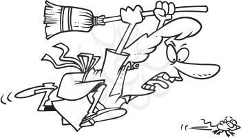 Royalty Free Clipart Image of a Woman Chasing a Mouse