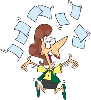 Royalty Free Clipart Image of a Woman Throwing Papers