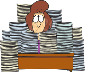 Royalty Free Clipart Image of a Woman With a Lot of Paperwork