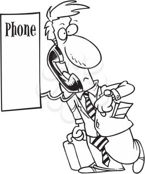 Royalty Free Clipart Image of a Man Using a Payphone