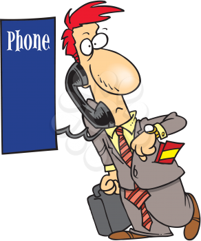 Royalty Free Clipart Image of a Man at a Payphone