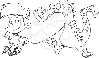 Royalty Free Clipart Image of a Boy With a Creature