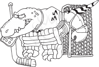 Royalty Free Clipart Image of a Raptor Playing Hockey