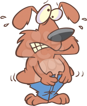 Royalty Free Clipart Image of a Dog Squeezing In to Too Tight Pants