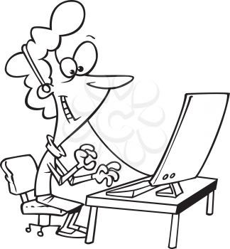 Royalty Free Clipart Image of a Woman With a Headset at a Computer