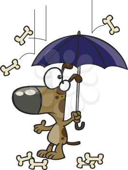 Royalty Free Clipart Image of a Dog With Bones Falling
