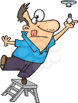 Royalty Free Clipart Image of a Man Changing a Light Bulb