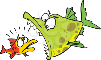 Royalty Free Clipart Image of a Big Fish About to Eat a Little Fish