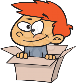 Royalty Free Clipart Image of a Boy in a Box
