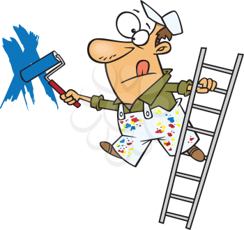 Royalty Free Clipart Image of a Painter on a Ladder
