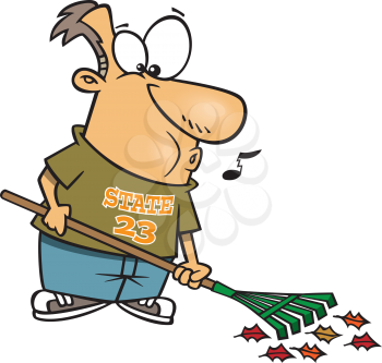 Royalty Free Clipart Image of a Man Raking Up Leaves