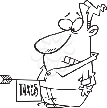 Royalty Free Clipart Image of a Man with an Arrow with a Tax Note Stuck in Stomach