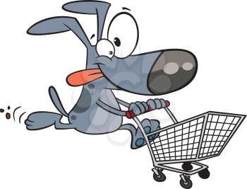 Royalty Free Clipart Image of a Dog With a Shopping Cart