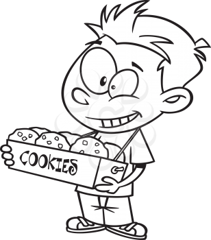 Royalty Free Clipart Image of a Boy With a Box of Cookies