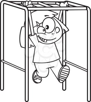 Royalty Free Clipart Image of a Little Girl Playing on Monkey Bars