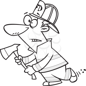 Royalty Free Clipart Image of a Fireman with an Axe
