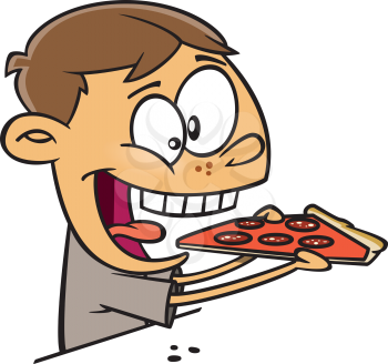 Royalty Free Clipart Image of a Boy Eating Pizza