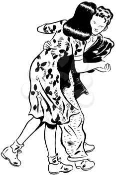 Royalty Free Clipart Image of Boy Jiving With a Girl in a Flowered Dress