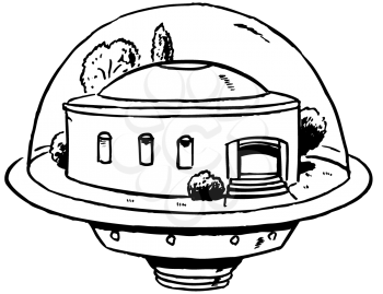 Royalty Free Clipart Image of a Floating in Space Building