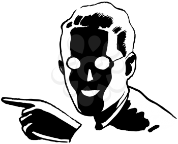 Royalty Free Clipart Image of a Man With Blank Glasses Pointing