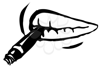 Royalty Free Clipart Image of a Mouth With a Cigar