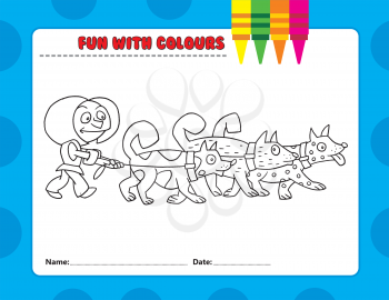 Royalty Free Clipart Image of a Dog Walker Colouring Page