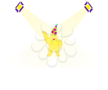 Royalty Free Clipart Image of a Smiling Star Wearing a Party Hat