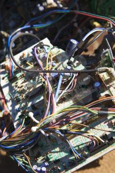 Royalty Free Photo of Wires and Old Broken Electrical Car Components