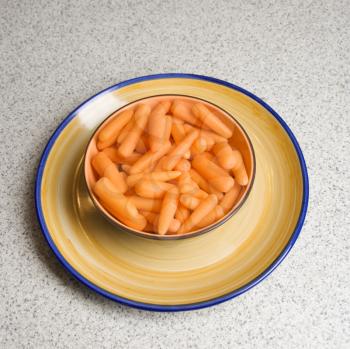 Bowl of carrots on counter.