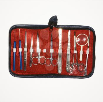 Royalty Free Photo of a Medical Kit With Tweezers, Scissors, and Scalpels