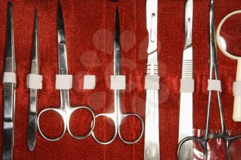 Royalty Free Photo of a Medical Kit With Tweezers, Scissors, and Scalpels