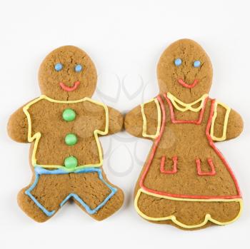Royalty Free Photo of Male and Female Gingerbread Cookies Holding Hands