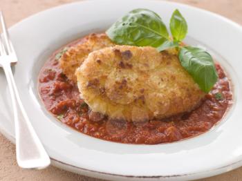 Royalty Free Photo of Fried Breaded Mozzarella Cheese With Tomato Ragu