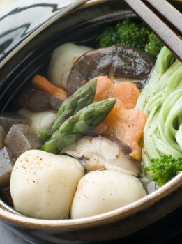 Royalty Free Photo of Fish Ball Stew Pot With Vegetables and Spinach Noodles