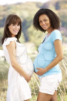 Pregnant women outdoors in countryside