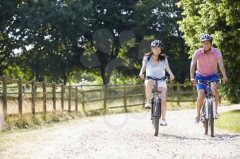 Asian Couple On Cycle Ride In Countryside