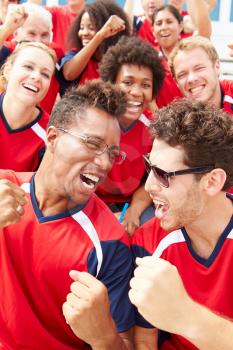 Spectators In Team Colors Watching Sports Event