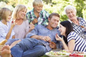 Family with picnic in park