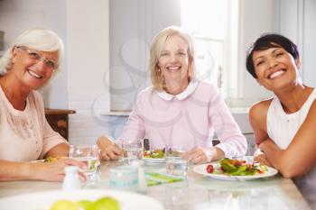 Portrait Of Mature Female Friends Enjoying Meal At Home